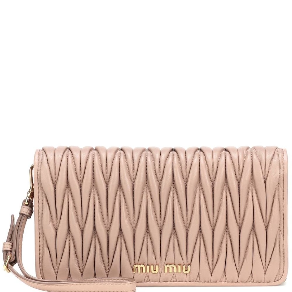MIU MIU PINK MATELASSE LEATHER CLUTCH BAG